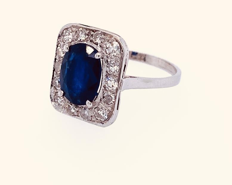 Starožitný Ardeco briliantový prsten se safírem