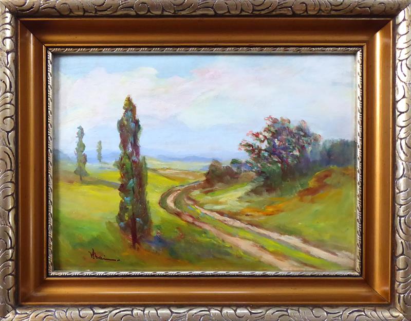 Václav Stein- Krajina s cestou, keřem a stromy