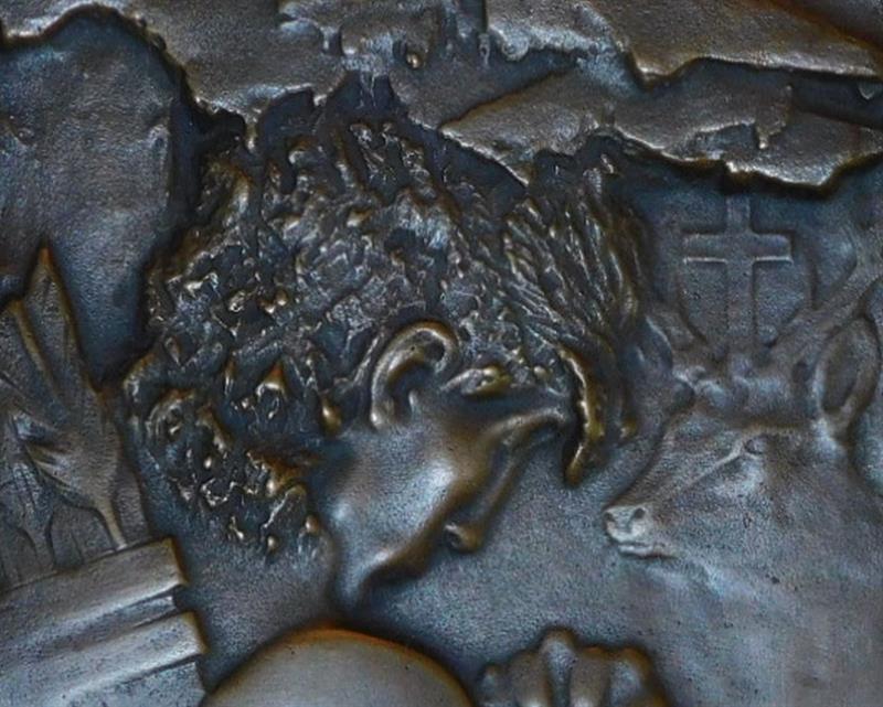 SECESNÍ RELIÉF SVATÝ HUBERT, bronz 16x12 cm