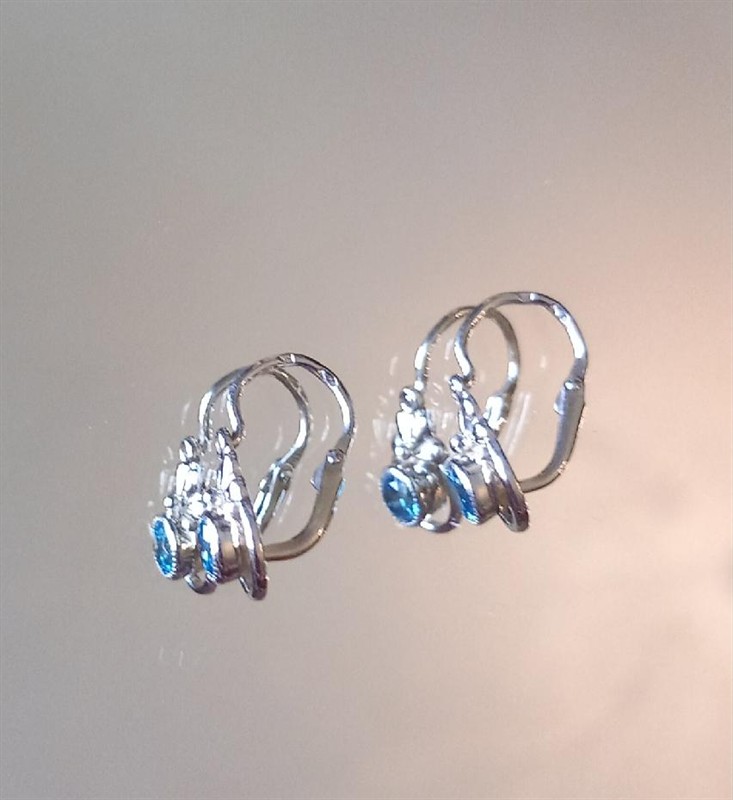 Zlaté náušnice dětské s modrým kamínkem