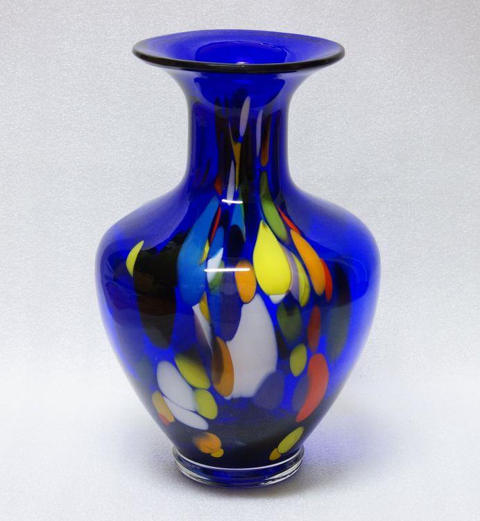 Veliká váza - kobaltová modř a zatavený pestrobarevný dekor