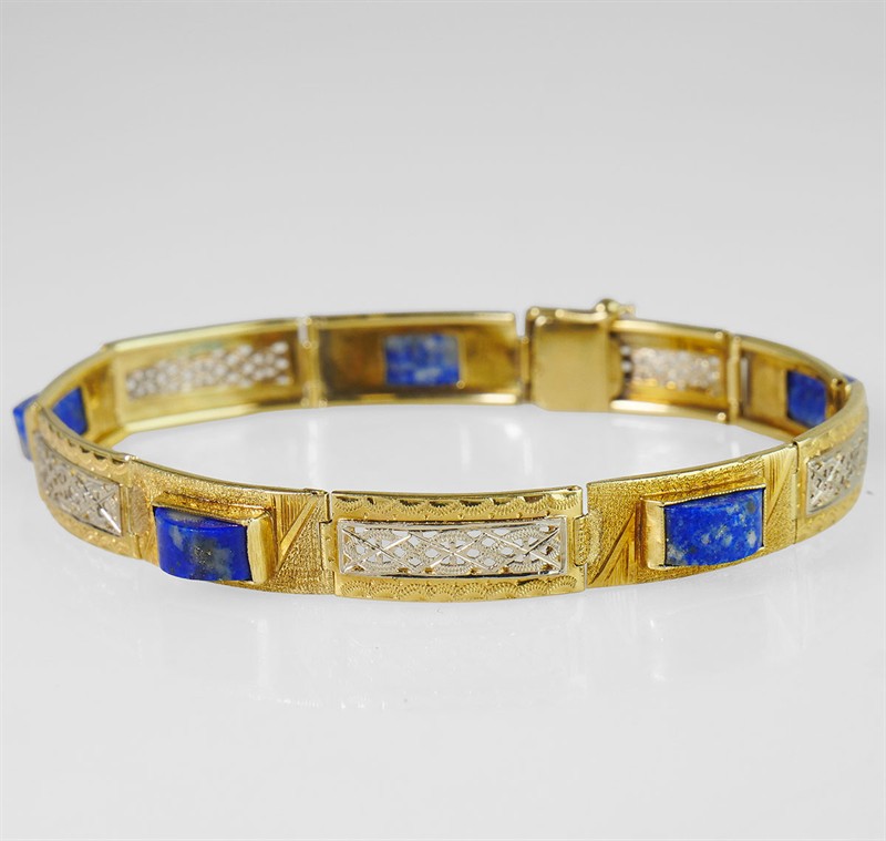 Art deco zlatý náramek s lapisem lazuli