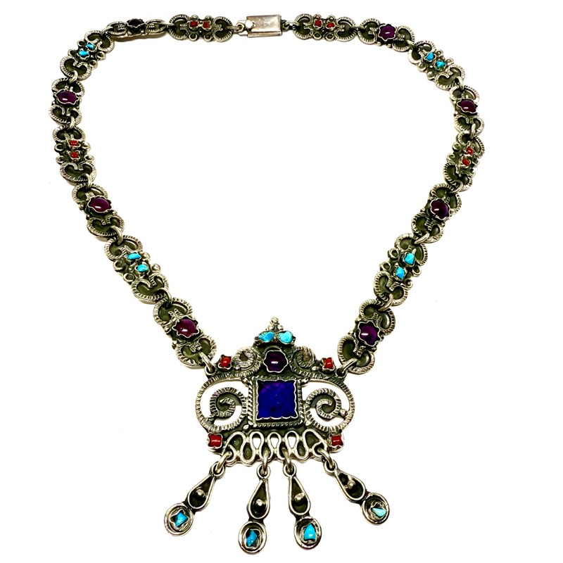 Stříbrný náhrdelník s drahými kameny - Mexico