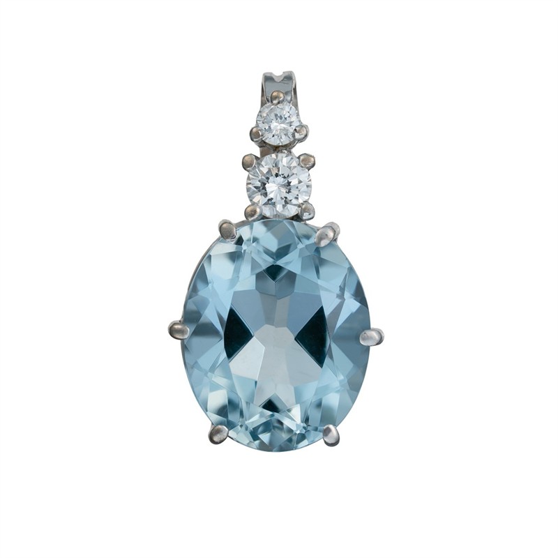 Zlatý přívěsek s přírodním akvamarínem a diamanty
