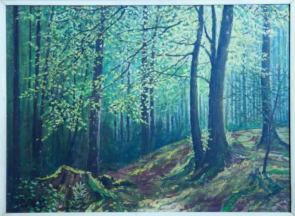 "Lesní interiér"  olej na desce, nesignováno