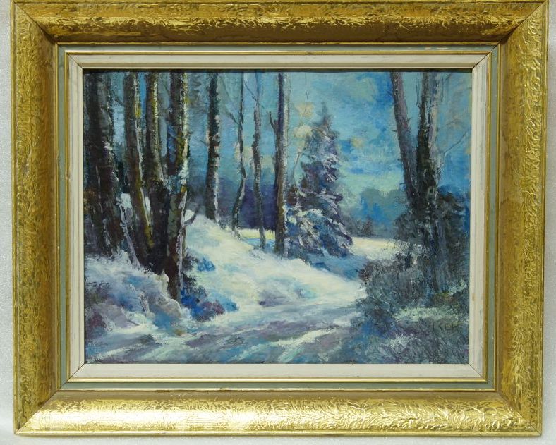 Lesní cesta - zimní motiv, Jindřich (Jindra) VLČEK, olejomalba