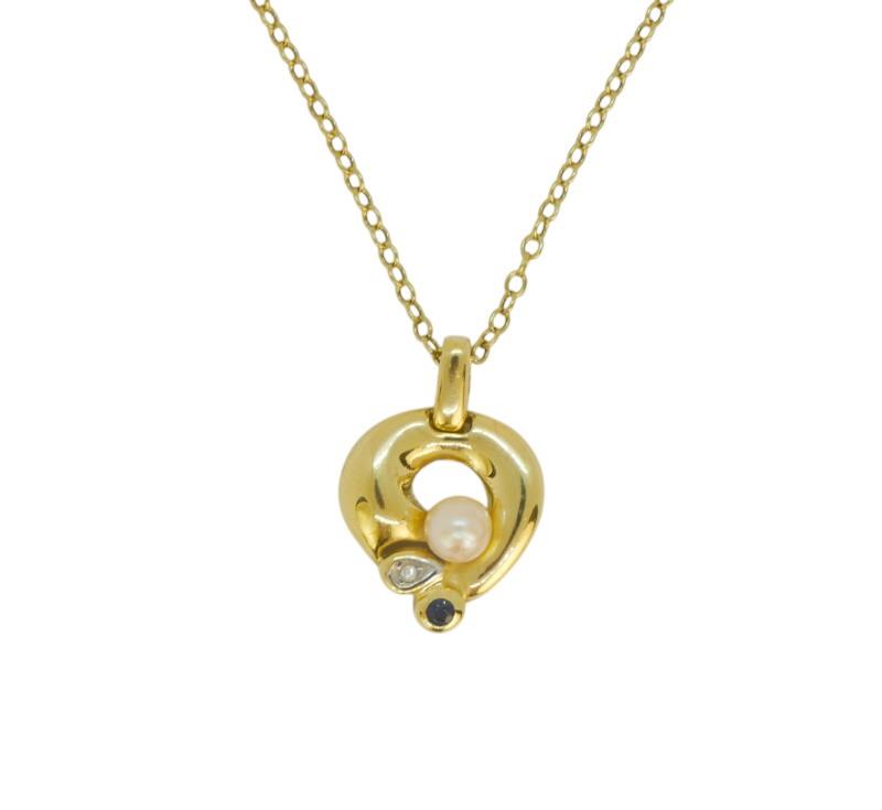 Zlatý náhrdelník s perlou a safírem