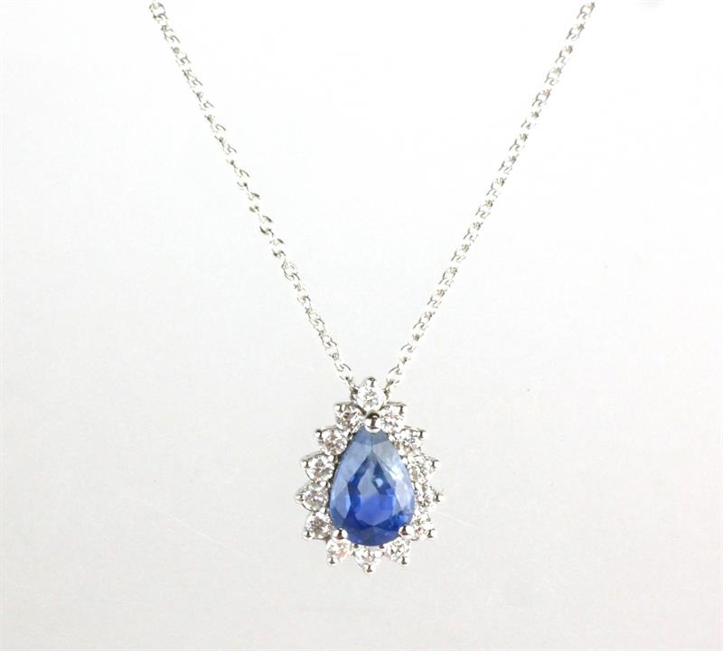 Zlatý náhrdelník se safírem a diamanty
