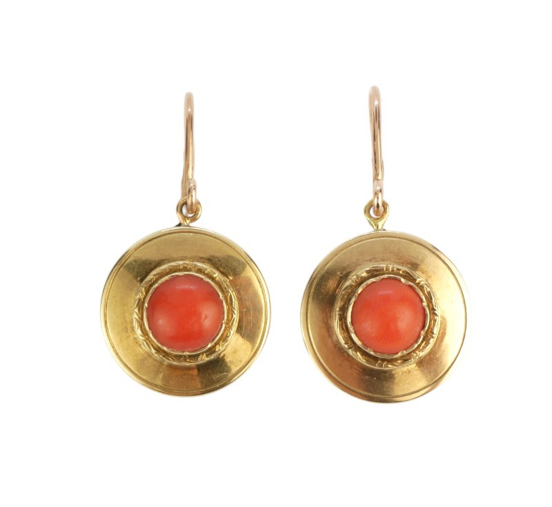 Zlaté biedermeier náušnice s korálem