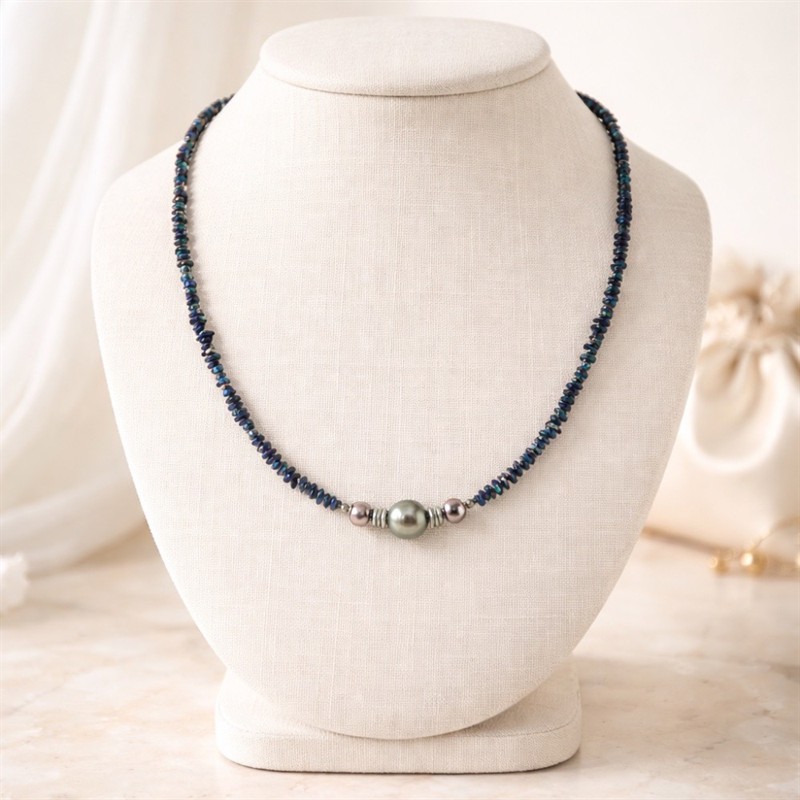 Náhrdelník s etiopskými opály a šedými perlami