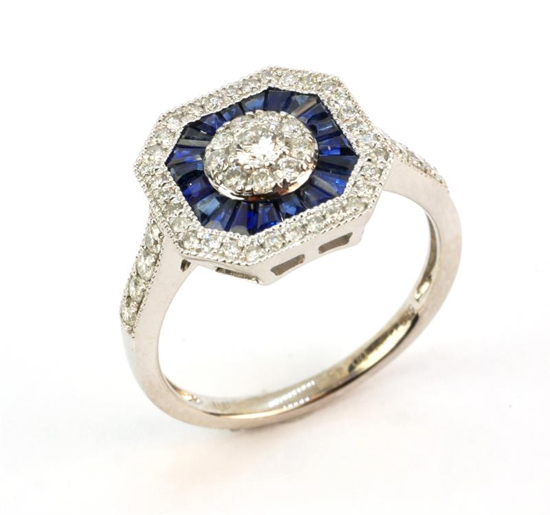 Zlatý prsten se safíry a brilianty