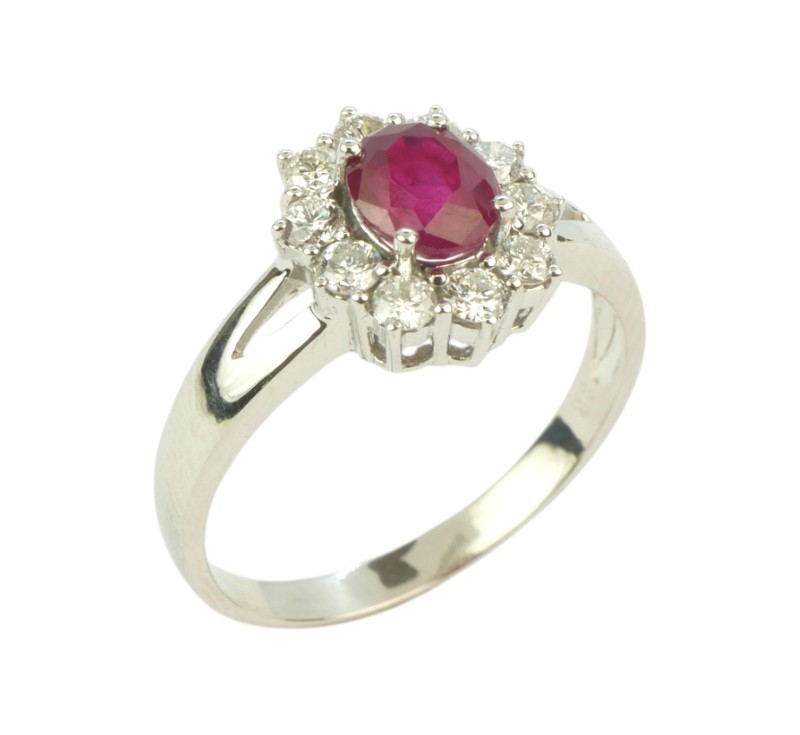 Zlatý prsten s rubínem a brilianty 0,9 ct