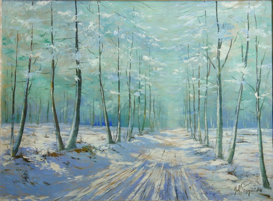 Zimní nálada "Lesní cesta" - Bohumil POSPÍŠIL, olej