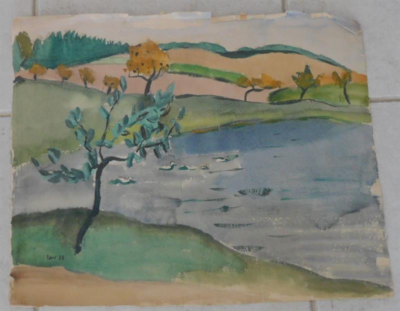 LEV ŠIMÁK - Podzim na Vysočině, akvarel 1933