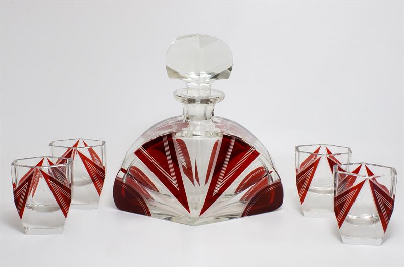 ART - DECO stylová likérová souprava - geometrický dekor